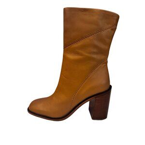 Franco Sarto Tan Leather Mid-Calf Boots Womens 7.5M Block Heel Side Zip Classic